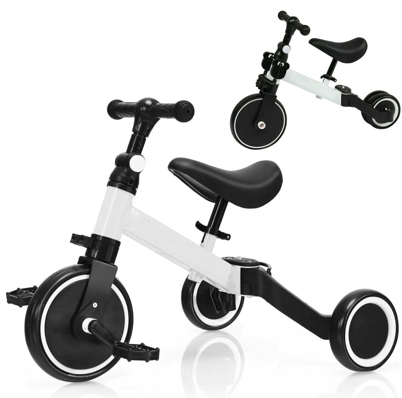 Bicicleta 2 in 1, Zola®, cu 3 roti, cadru din aluminiu, manere din cauciu, alba Bicicleta 2 in 1, Zola®, cu 3 roti, cadru din aluminiu, manere din cauciu, alba